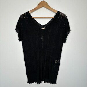 Hem & Thread Black Open Knit Top Sweater Size M